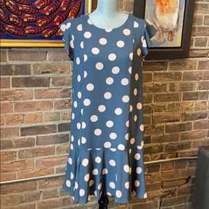 LOFT Dot Flounce Dress in Petrol Grey